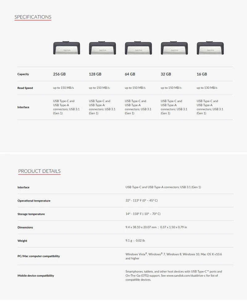 SanDisk SDDC2 USB 3,0 OTG флеш-накопитель U диск 256 ГБ 128 Гб 64 ГБ 32 ГБ флеш-накопитель Флешка карта памяти для ПК/Android type-C