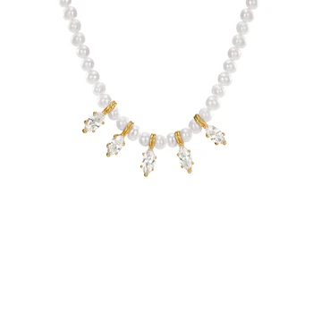 

High-Grade Stone Drop Pendant Vintage Natural Pearl Short Necklace Elegant Necklace Female