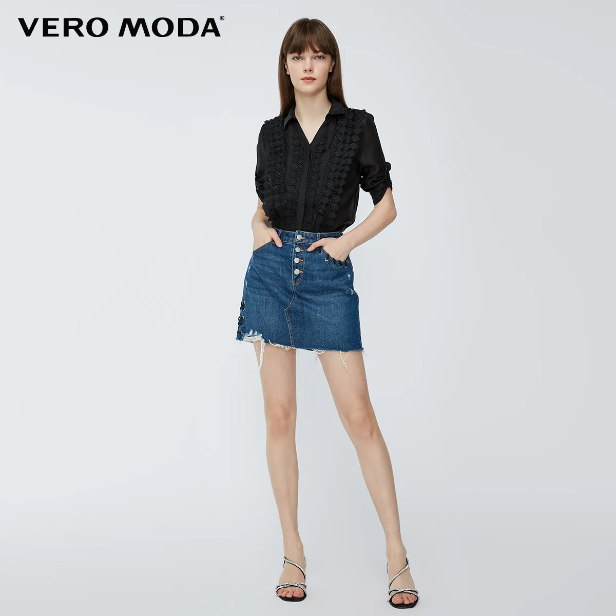 Женская кружевная рубашка с отложным воротником и рукавами 3/4 Vero Moda |