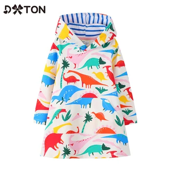 

DXTON Autumn Winter Hoodied Girls Dress Cotton Kids Unicorn Dress Hooded Long Sleeve Cartoon Girls School Children Costumes 2-7Y