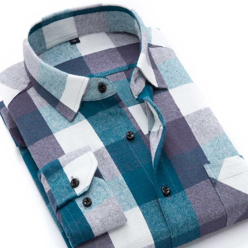 Качественная повседневная мужская рубашка в клетку на весну и осень, фланелевая Мужская одежда, Модные приталенные рубашки с длинным рукавом, Chemise Homme, хлопковая рубашка - Цвет: DTF39