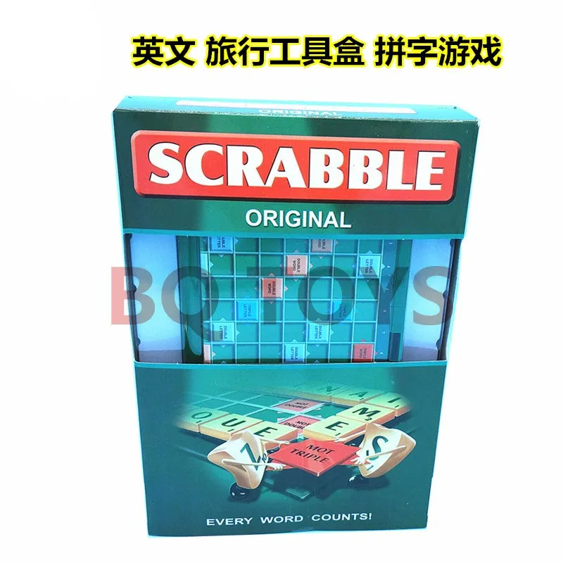 Travel Scrabble game Foldable Plastic Checkerboard Tool Box Travel English Scrabble Scrabble Game