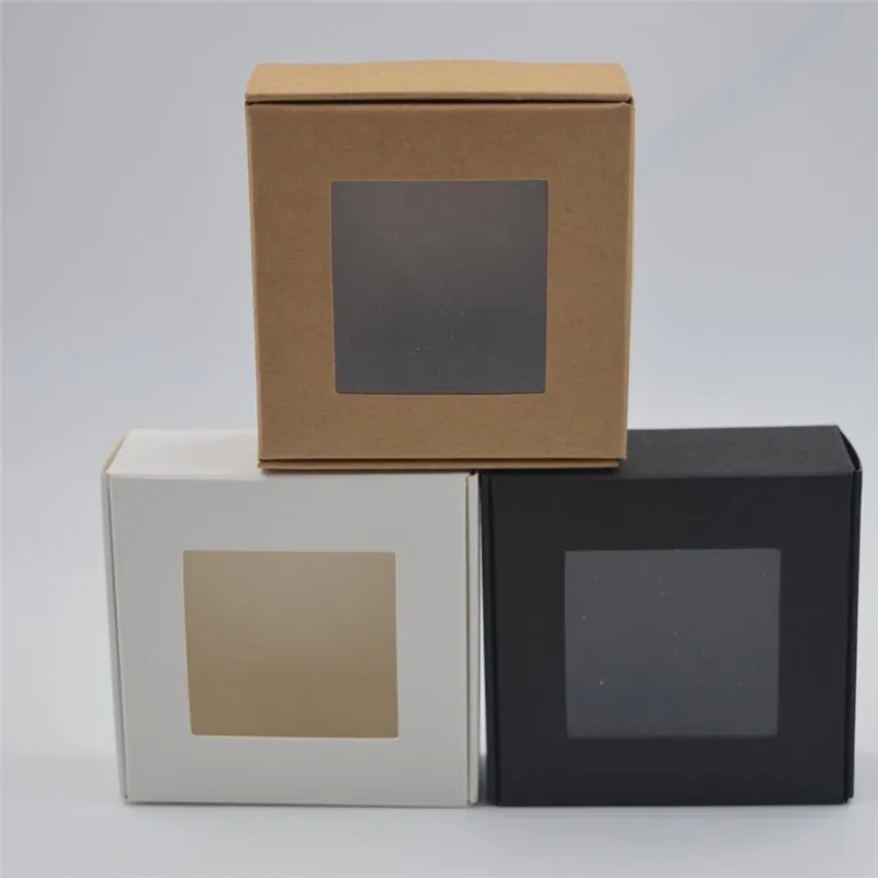 

5pcs Small Kraft paper packaging box with PVC window,kraft cardboard handmade soap candy box,craft paper gift box for wedding
