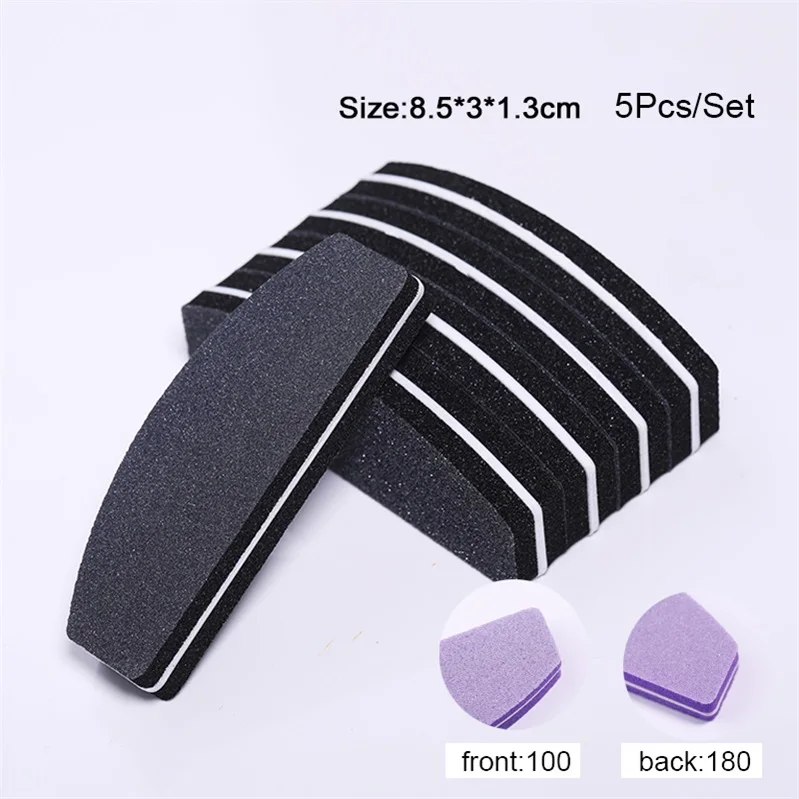 5pcs-black Розовая белая шлифовальная губка для ногтей, набор напильников, шлифовальная полировка, пилочка для ногтей, Маникюрный Инструмент для дизайна ногтей, 5 шт./комплект - Цвет: 5pcs-black