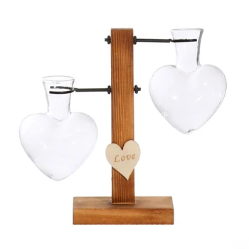 

Garden Container Offices Glass Vase Hydroponic Plants Gift DIY Wedding Heart Shape Wooden Frame Cultivating Home Transparent