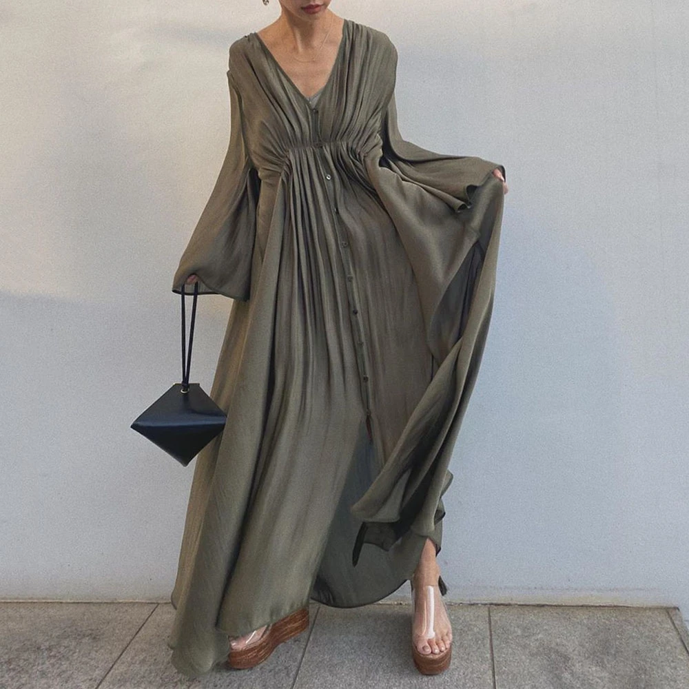 pleated long maxi dress
