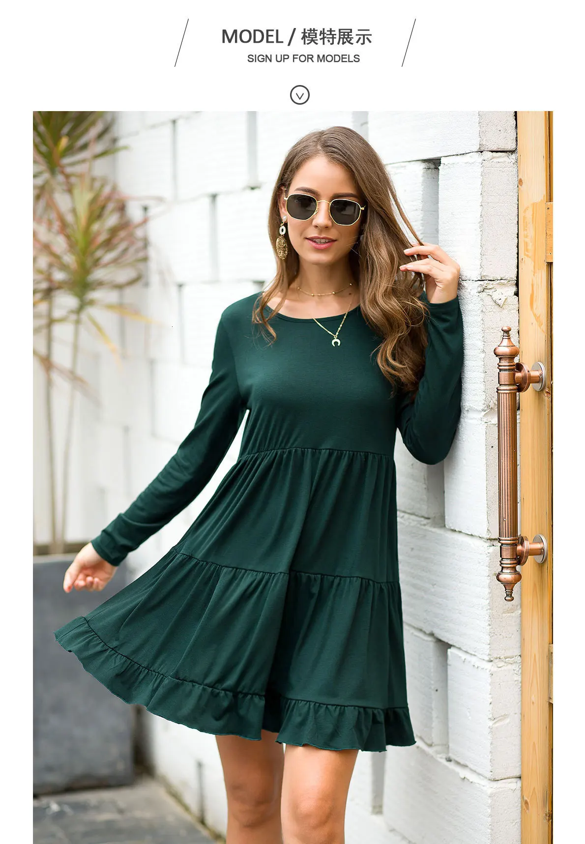 Summer Solid Color Pregnancy Dress Long Sleeves Maternity Dresses Ruffles Fashion O-neck Pregnant Dress Elegant