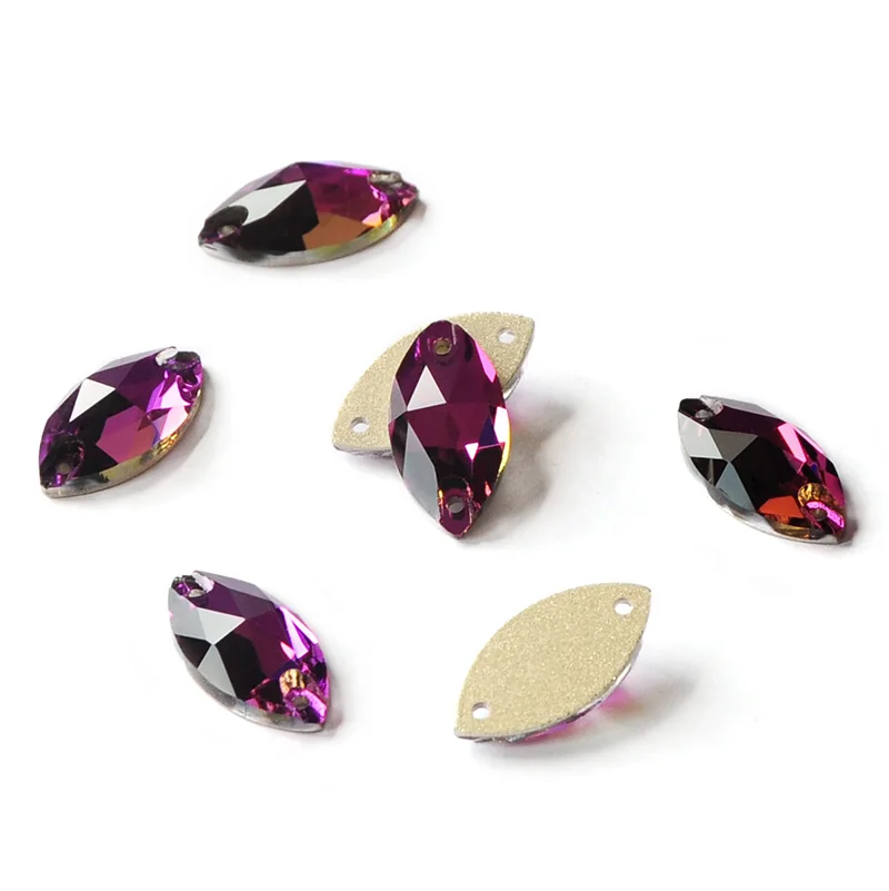 

CTPA3bI 3223 Strass Stones Amethyst Sew On Rhinestones Navette Decoration Flatback Hole Crystal Handicraft Dress Accessories