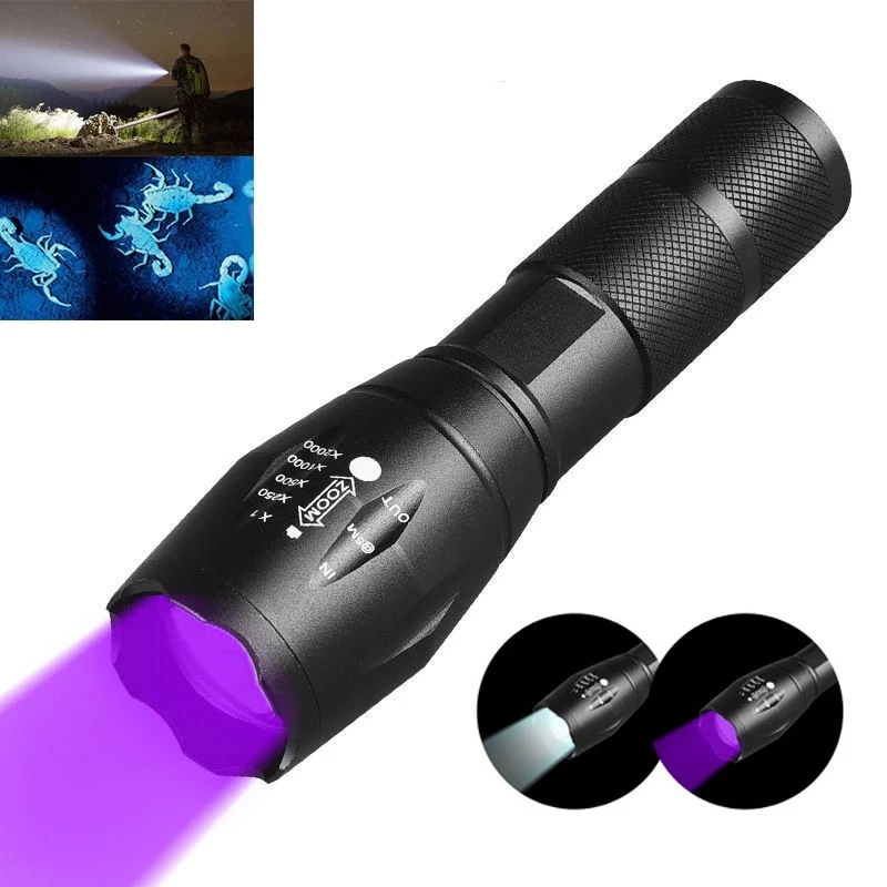 Ultraviolet White Light Dual LED Flashlight Zoom Fluorescent Black Lamp Detection | Лампы и освещение