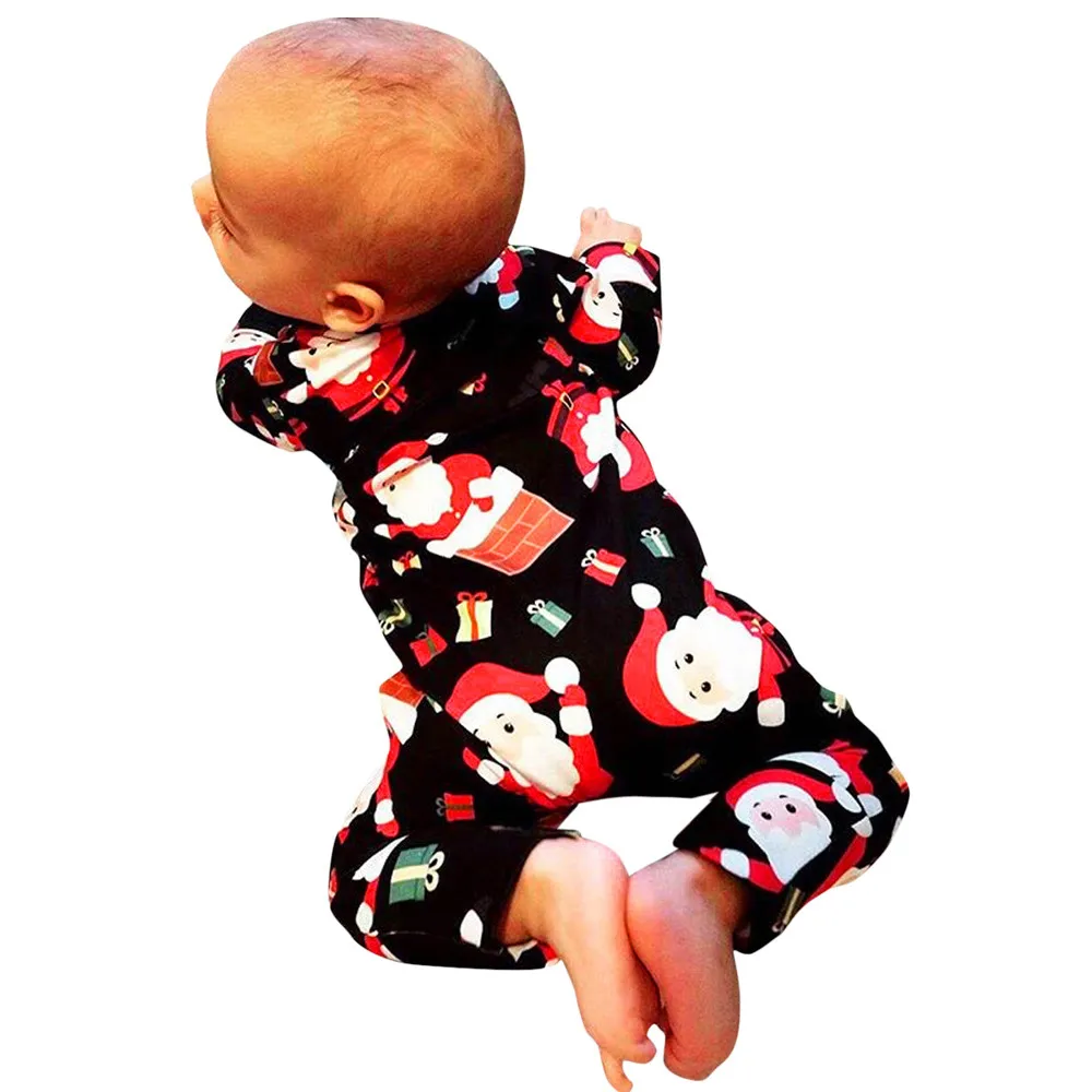 Одежда для новорожденных мальчиков и девочек; Детский Рождественский комбинезон с длинными рукавами и круглым вырезом; комбинезон с принтом; одежда для малышей; мое первое Рождество