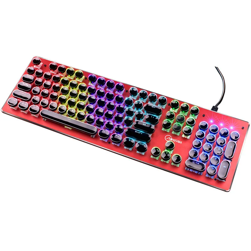 

Steam Punk Mechanical Keyboard Keyclick Metal Retro round Parts Back Light Keyboard for Gamers Fully Plug Desktop Internet Bar