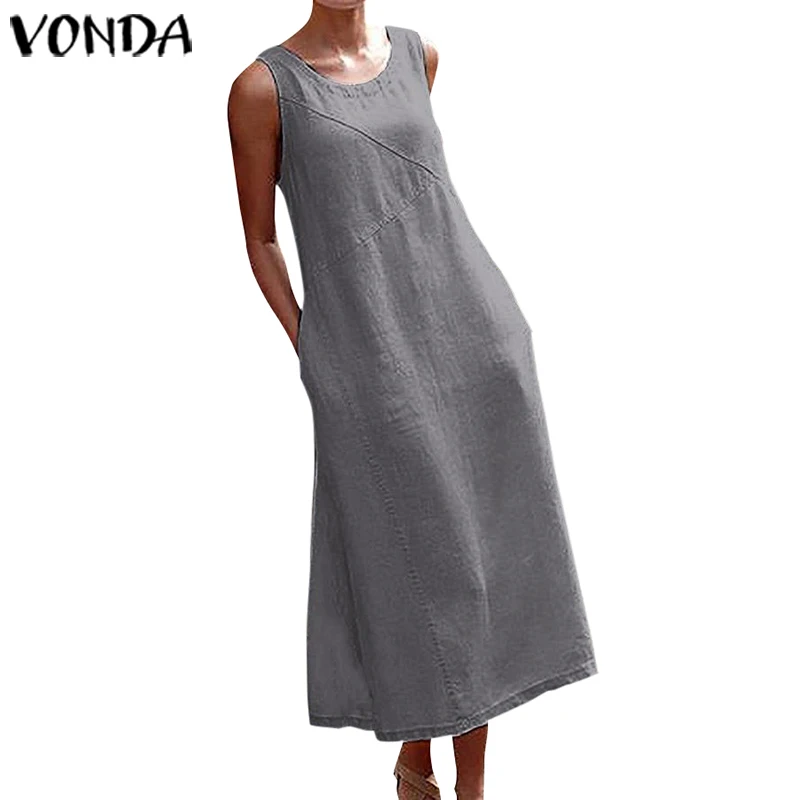 VONDA/женское хлопковое платье без рукавов; повседневные праздничные длинные платья; вечерние платья; топы на бретелях; сарафан в богемном стиле; Vestidos размера плюс