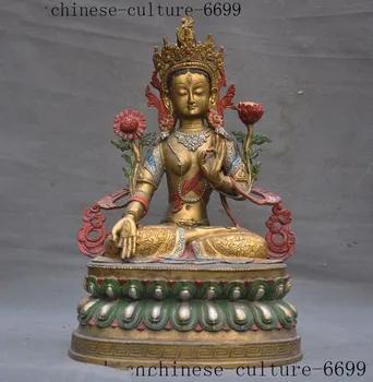 

christmas old Tibet Buddhism bronze Gilt Painted tara Kwan-Yin Guanyin Bodhisattva statue halloween