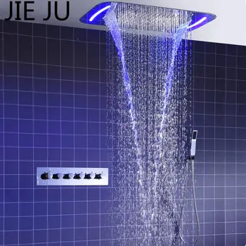 

JIE JU Hot Sale LED shower set multifunctional rainfall waterfall rain curtain spray large flow Stainless stell LED shower set