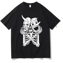 

T Shirt Hip Hop Skull Female Short-sleeved Dark Letter Printed Clothes Casual Loose Harajuku Street Wear Retro Women's Clothing
