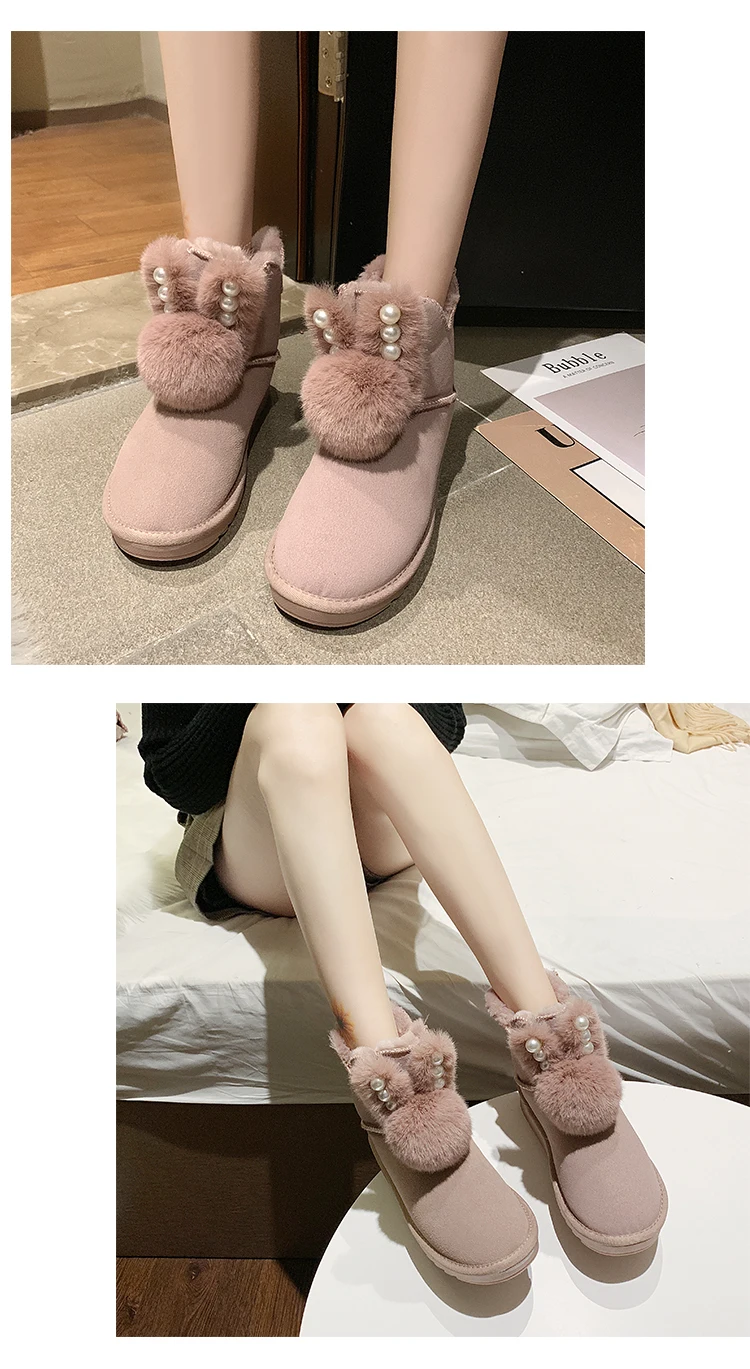 Black Pink Khaki Winter Snow Boots for Women Plus Plush Keep Warm Cute Rabbit Ear Fluffy Furry Ankle Boots Women