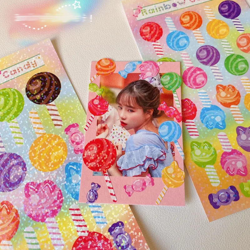 

Korean Ins Colored Lollipop Laser Cute Stickers Shining Children Diy Collage Hand Account Stationery Kawaii Decorative Sticker