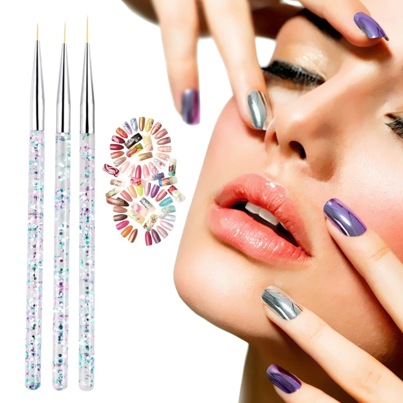 3pcs Nail Art Liner Brushes Acrylic UV Gel 3D Nail Painting Drawing Brush Pen Set Manicure Care Tool for DIY Nail Design 2