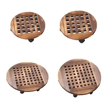 

Flower Vase Pot Wooden Plant Caddy Stand with Rolling Wheel Moving Tray Roller Premium New