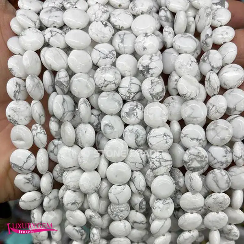 

Natural White Turquoises Stone Loose Beads 10mm Smooth Flat Coin Shape DIY Jewelry Accessories 38Pcs a3650
