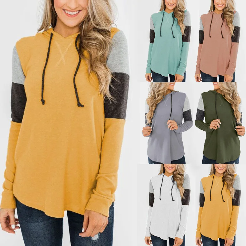 

2020 new Fall / Winter Fashion European American Top Loose Design Hoodie Long Sleeve Pullover Color Contrast Top Hoodies Women