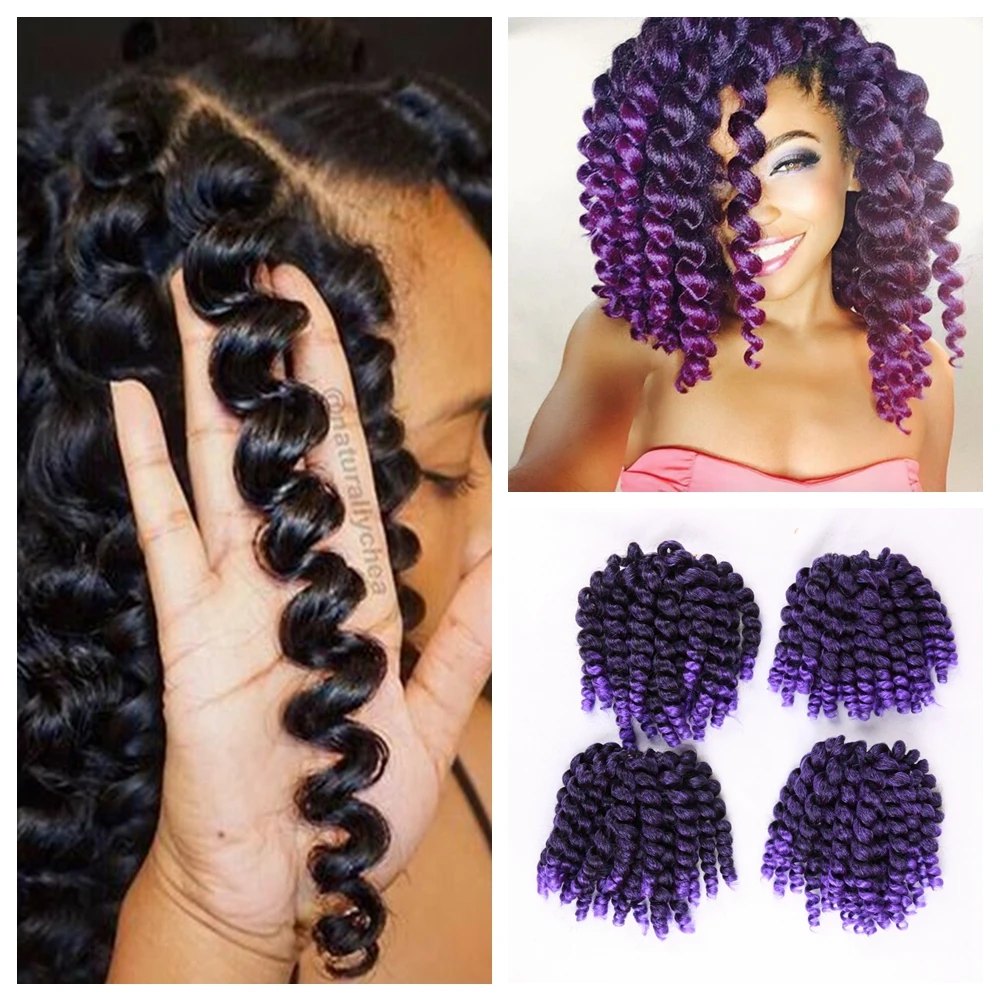 

FAVE 8inch Ombre Black Purple Wand Curl Crochet Braids 22 Roots Jamaican Bounce Synthetic Crochet Hair Extension For Black Women