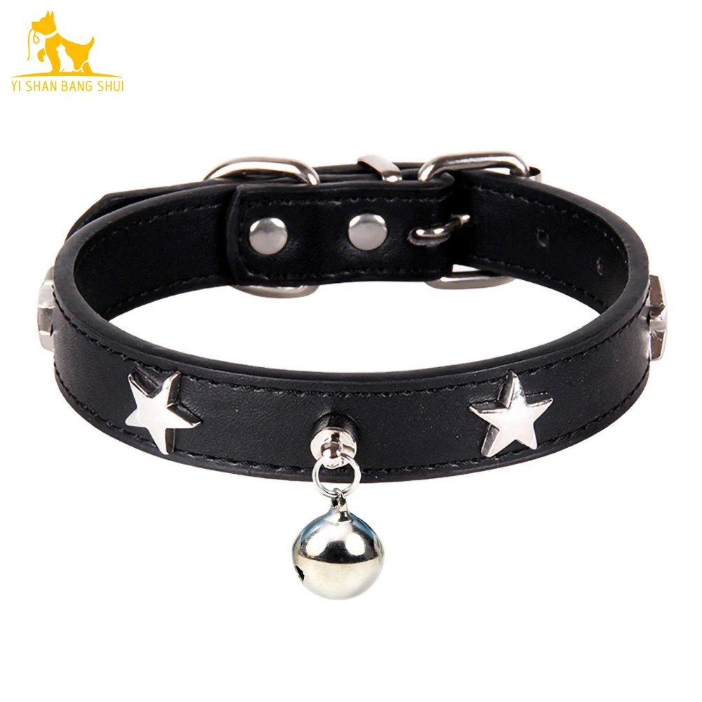 Star Rivets Pet Dog Collar With Bell Leather Puppy Collars For Small Medium Dogs Cat Collar