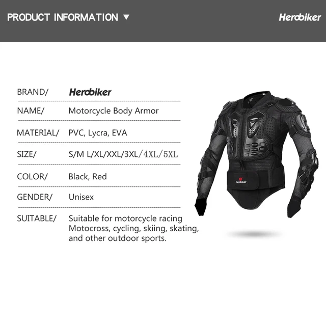 HEROBIKER Motorcycle Jackets Moto Body Armor Motorcycle Protection  Motocross Motorbike Jacket With Neck Protector For Summer