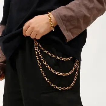 

10mm 3 Layer Stainless Steel Silver Gold Hook Trouser Pants Waist Link Belt Chain Belts