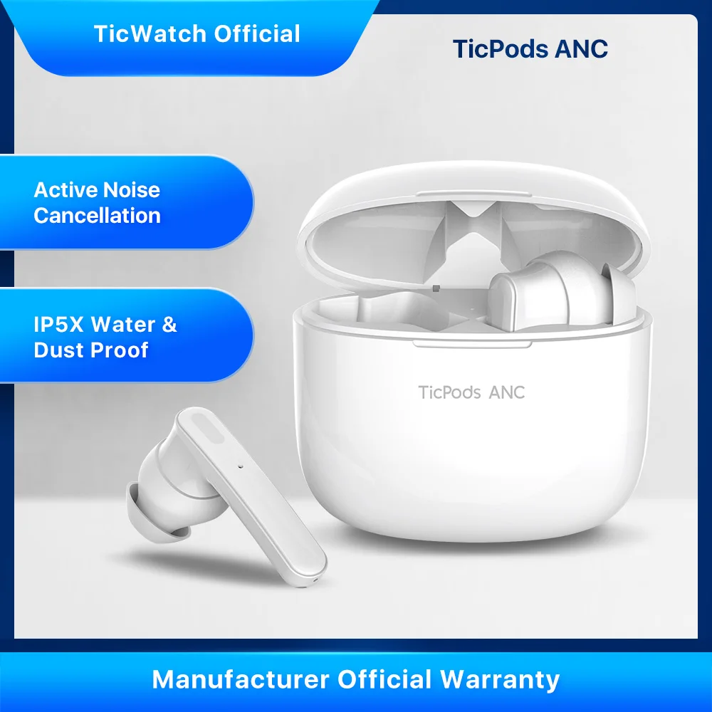  Беспроводные наушники Ticpods ANC, активное шумоподавление, Bluetooth IPX5, водонепроницаемость до 21 часа автономной работы 
