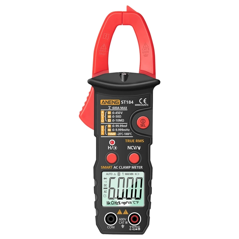 

ST184 6000 Counts Digital Multimeter Clamp Meter True RMS AC/DC Voltage Ohm Hz