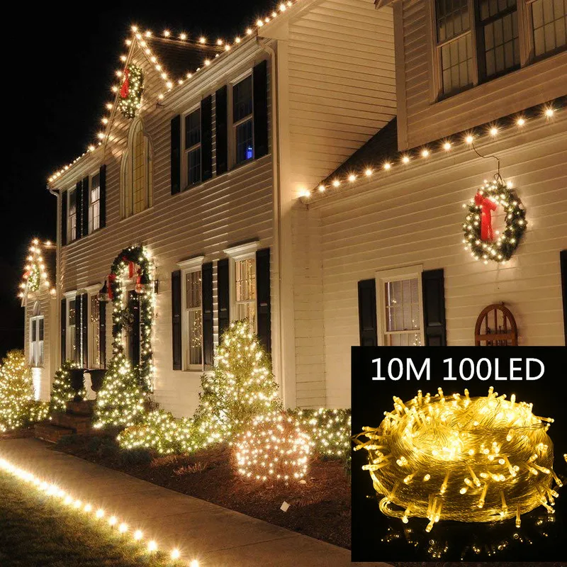 10 м 100 светодиодный Рождественская гирлянда, светодиодный светильник-гирлянда, сказочные огни для внутреннего Нового года, рождественской елки, свадебного украшения