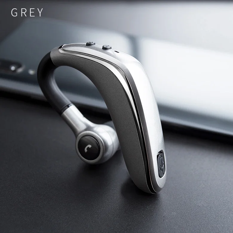 Grey Автомобильные Bluetooth наушники с одним ухом, гарнитура с микрофоном, портативные мини стерео HiFi IPX4 водонепроницаемые беспроводные наушники с ушным крюком - Цвет: Grey