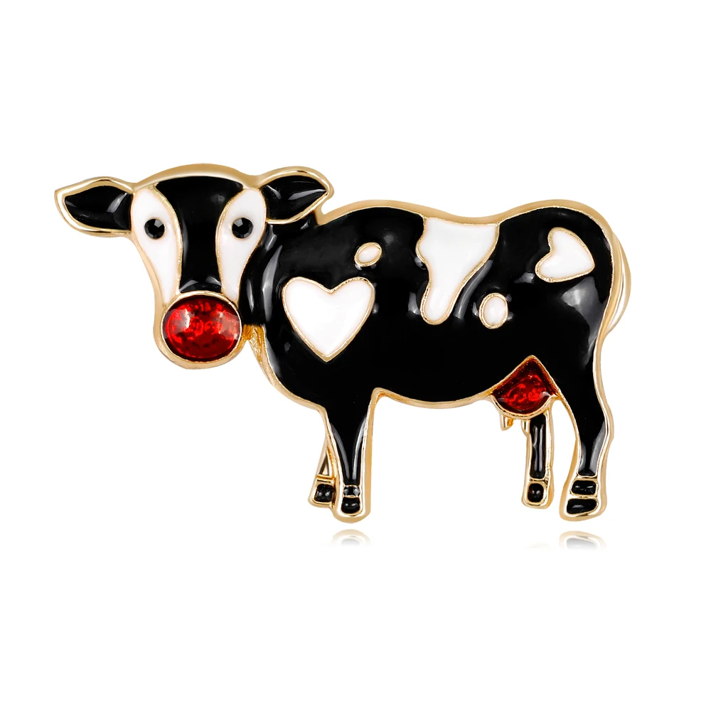 Ринху милый мультфильм животное брошь для женщин черная эмаль Ежик кошка белка КРС корова Жираф Броши прекрасный мешок для одежды значок - Окраска металла: Cow2