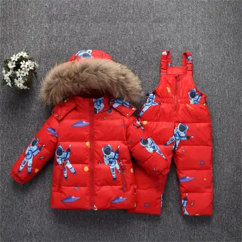 

Winter Warm Children's clothing sets Real Fur Baby Girl Duck Down Snowsuit Kids Ski Suit Set Astronaut Boy's down jackets+pants