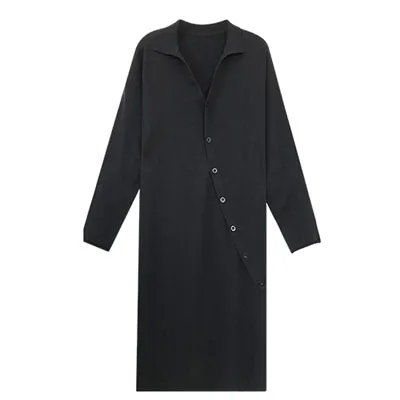 2021 Autumn Plus Size 4XL Women Dress Loose Long Sleeve Ladies Vestidos Khitted Design Button Dresses V-Neck Brand Robe KE1881 Black