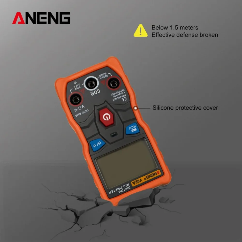 Aneng V02A мультиметр для передачи данных Ncv цифровой ЖК-дисплей Вольтметр переменного/постоянного тока Автоматический диапазон диодное Сопротивление Частота Емкость Тестер