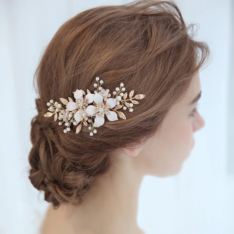 Trendy Wedding Hair Accessories Hair Comb Pearl Headdress Bridal Flower Comb woman Tiara Prom Handmade ornaments hair accessory hair headdress bridal headwear hair comb