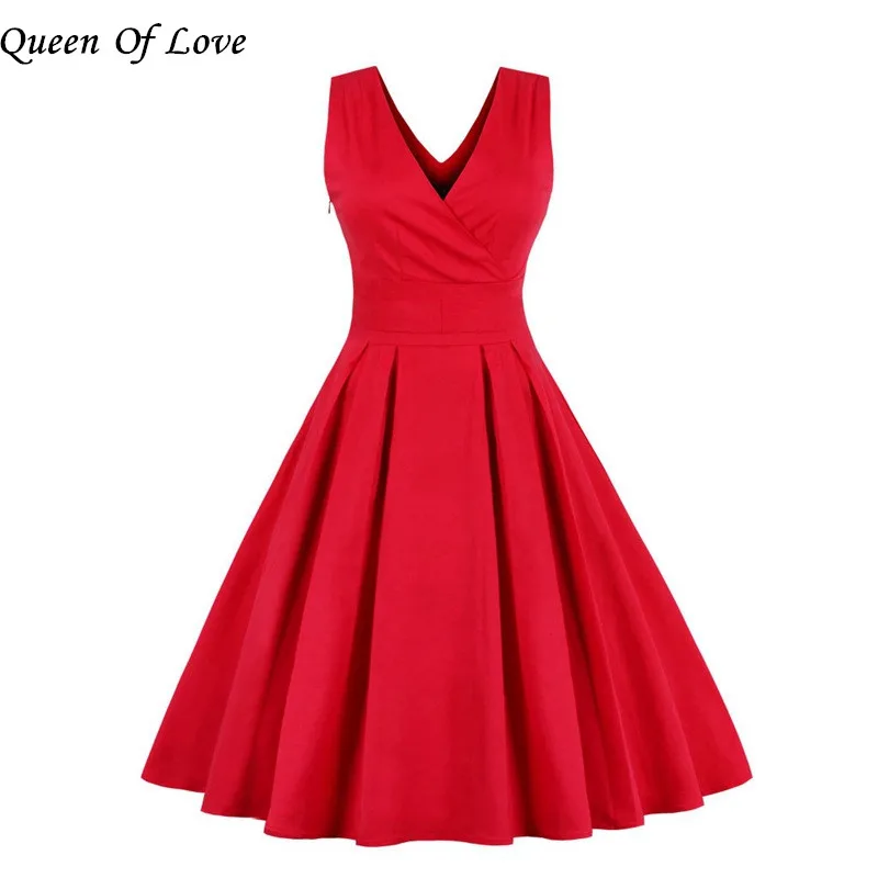 Винтажное хлопковое платье для женщин элегантное красное вечернее без рукавов с
