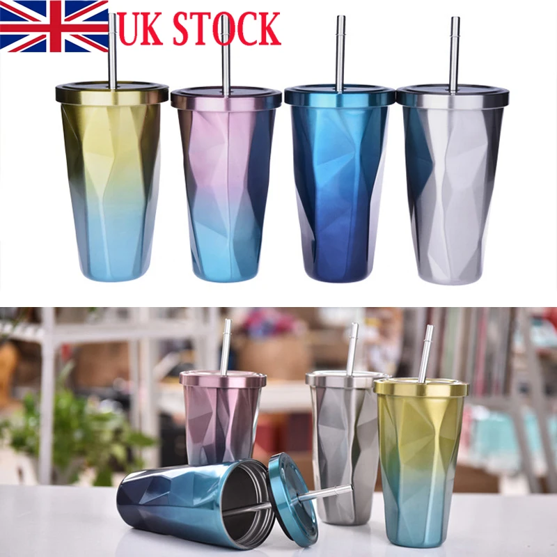 500ML Portable Stainless Steel Straw Cup Vacuum Insulated Water Bottle Leak-proof Double Wall Thermos Hot/Cold