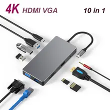 Usb-хаб Мульти USB 3,0 HDMI 4K VGA RJ45 PD адаптер для разветвителя 3 порта USB 3,1 type C для MacBook usb-хаб 3,5 мм аудио USB 3,1