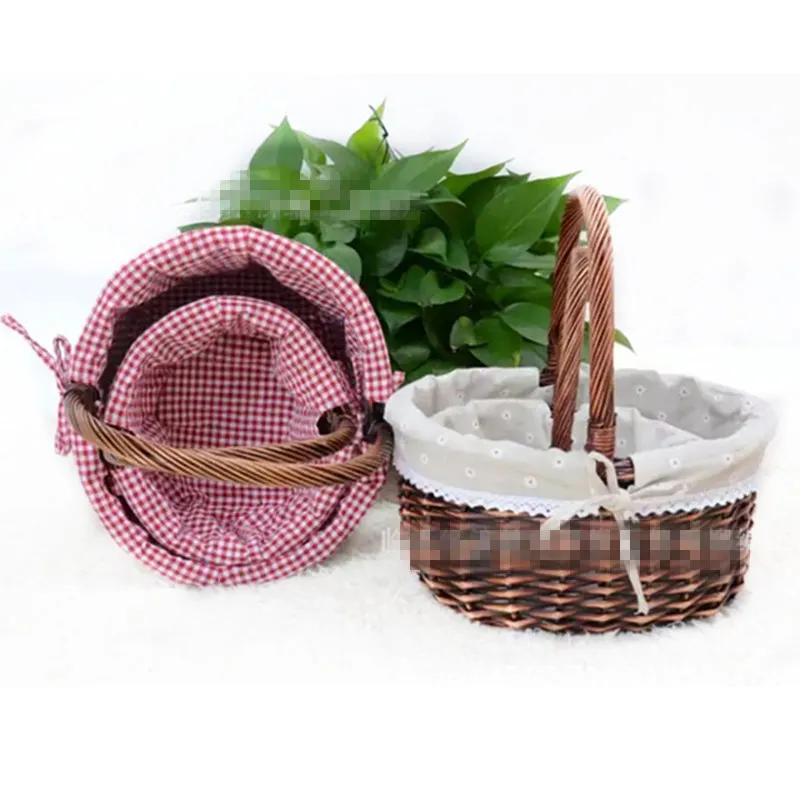 Picnic Wicker Basket Multifunction Pastoral Fruit Rattan Storage Box Plant Flowers Pot Willow Cloth Vegetable Bucket | Дом и сад
