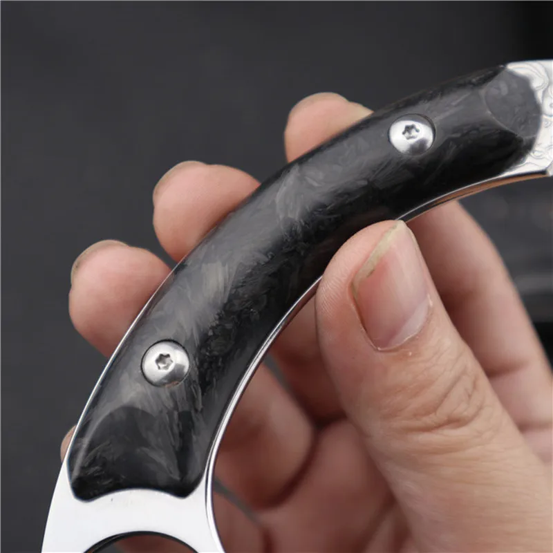 HS инструменты дамасское лезвие Karambit углеродное волокно ручка тактический охотничий Открытый нож кемпинг выживания битва Фиксированное Лезвие Нож