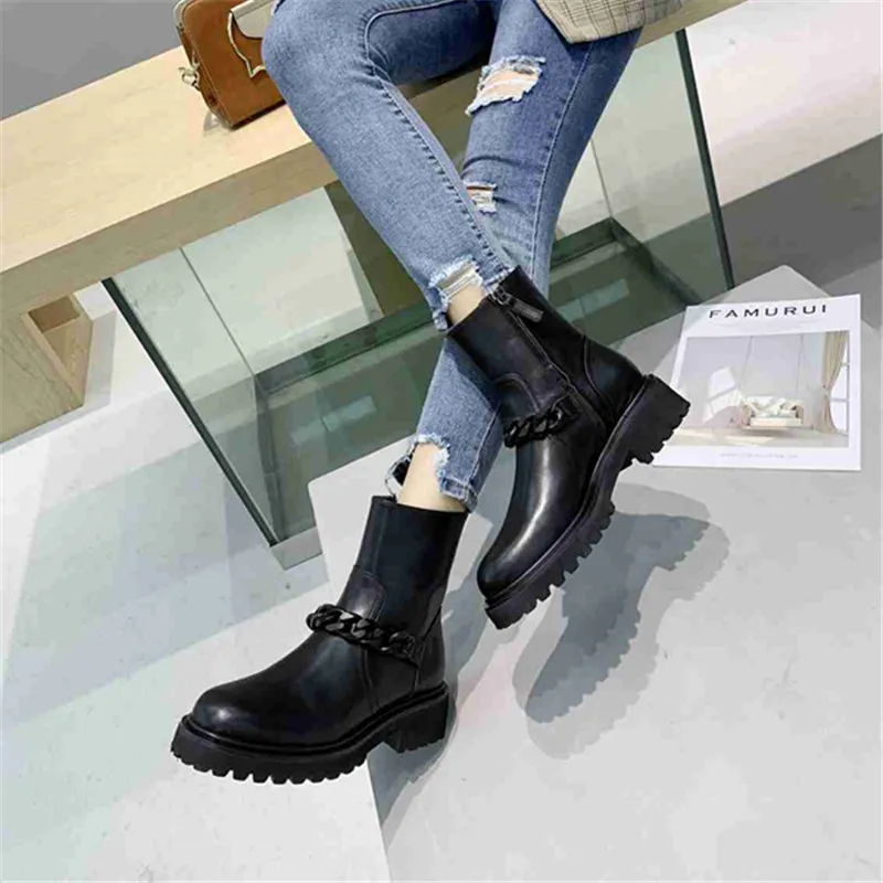 Ботильоны для женщин; scarpe donna; женская обувь с цепочкой; Цвет Черный; Zapatos De Mujer; низкий каблук; круглый носок; botas mujer; слипоны; женские ботинки