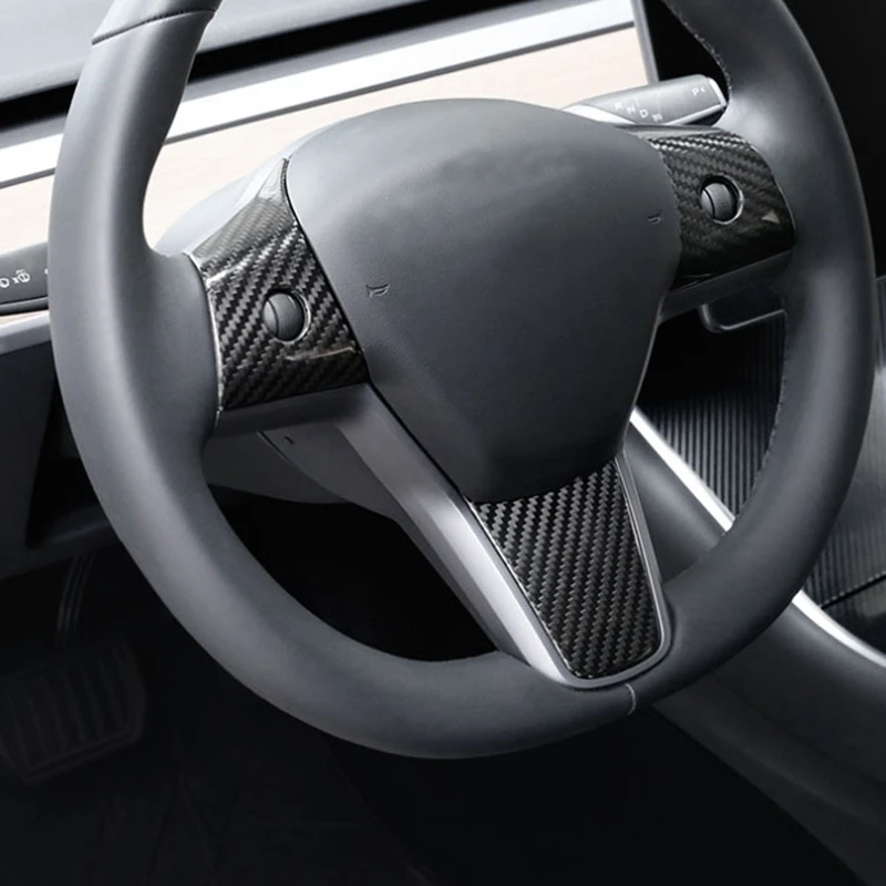 Steering Wheel Patch Decoration Carbon Fiber For Tesla Model 3 Matte Finish 3pcs