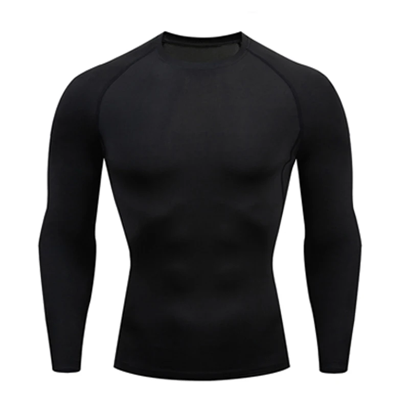 Комплект термобелья, Одноцветный компрессионный спортивный базовый слой, осенне-зимний спортивный костюм для бега, спортивный костюм для фитнеса, мужской спортивный костюм - Цвет: black T-shirt