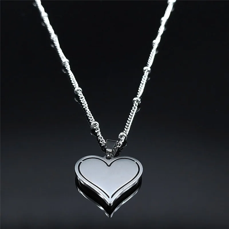 Heart Black Crystal Stainless Steel Pendant Necklace Women Silver Color - Image 4