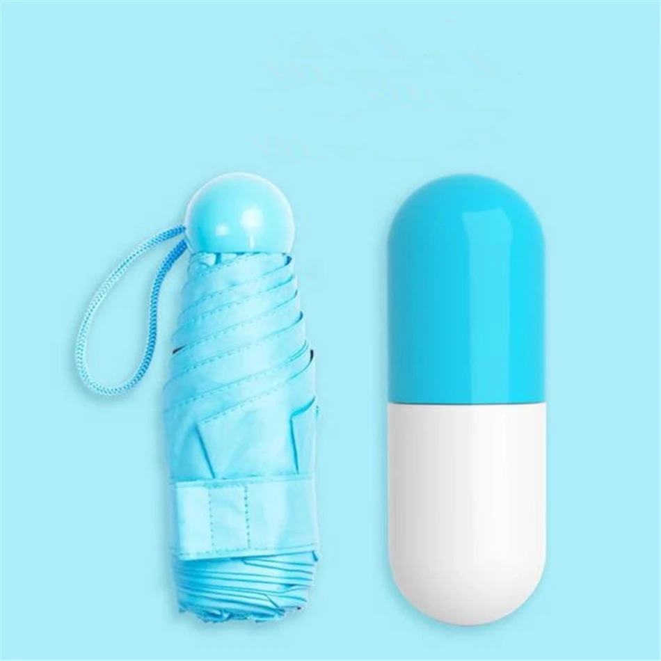 SHOWERSMILE мини Капсула Карманный Зонтик для женщин Защита от солнца и дождя дорожный Зонт розовый красный желтый синий Дамы УФ защитный карман зонтик - Цвет: blue