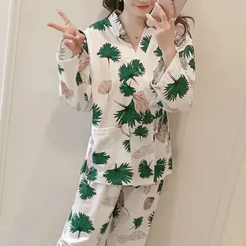 

Spring and Autumn Long-sleeved Pajamas Cartoon Cute Japanese Kimono Casual Loose Home Service Suit Sweet Pajamas Large Size