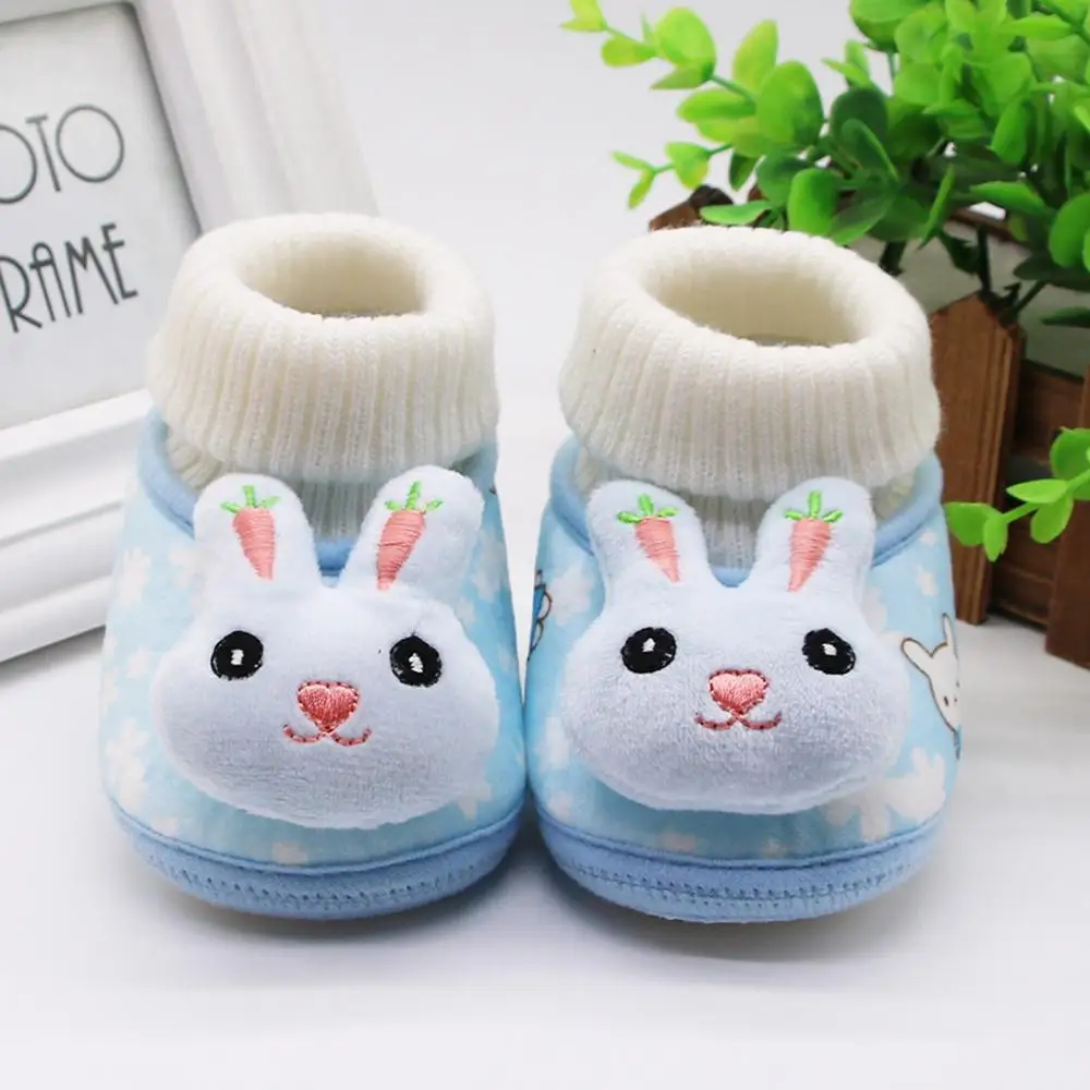 Зимняя обувь для новорожденных; зимние ботинки с кроликом из мультфильма для маленьких девочек и мальчиков; плотная теплая обувь; бренд